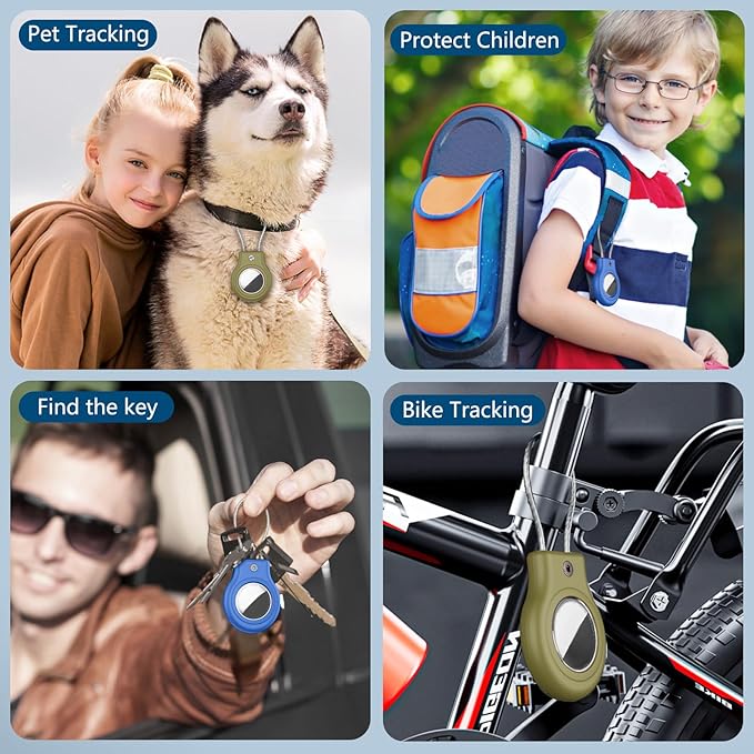 Waterproof Airtag Holder,4 Pack Airtag Case with Secure Lock,Airtags Keychain for Apple Airtag,Anti-Lost Protective Case Air tag Accessories for GPS Tracker Luggage,Bag,Key,Pet-Blue/Blue/Green/Green