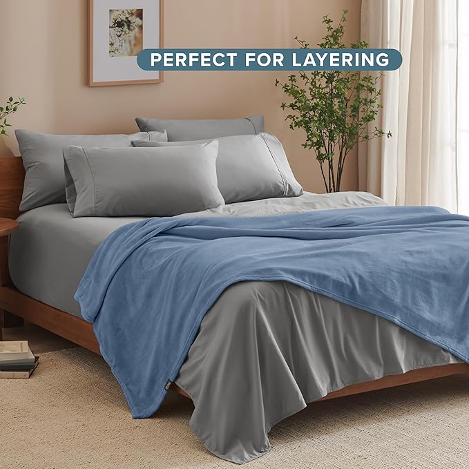 Bare Home Fleece Blanket - Full/Queen - Ultra-Soft Lightweight for Bed, Sofa, and Couch - Luxury Microplush - Cozy Warm Blanket (Full/Queen, Coronet Blue)