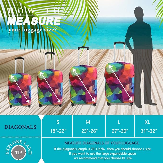 Explore Land Travel Luggage Cover Suitcase Protector Fits 18-22 Inch Case (Geometry, S)