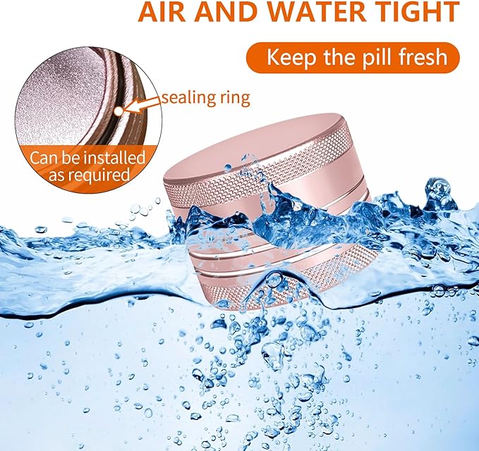 Small Pill Box, Portable Daily Box, Aluminium Alloy Round Container for Pills, Pocket Case (Pink)