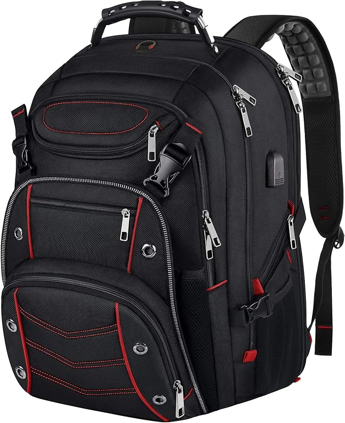 VECKUSON Large 18.4 Inch Laptop Backpack with USB Charger Port, TSA Friendly Flight Approved and RFID Anti-Theft Pocket, Red