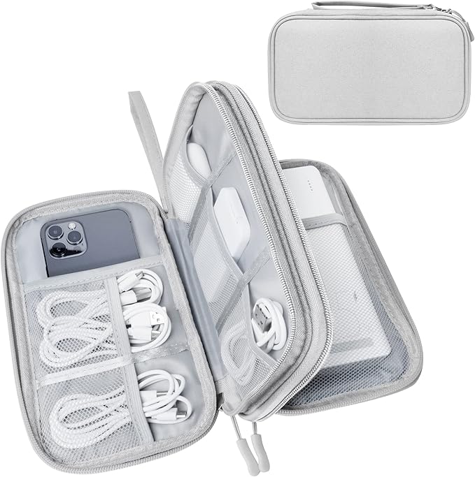 Electronics Travel Organizer,Portable Waterproof Electronic Travel Storage Bag for Small Charging Cord Storage,Charger,Small Electronics,SD Card etc,for Travel,Business - Grey