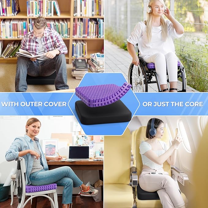 TushGuard Gel Seat Cushion for Long Sitting, Enlarged & Thickened Patent Design Office Chair Seat Cushion, Breathable Cooling Pads for Chairs, Soft Car Cushions for Wheelchair(X-Large, Black)