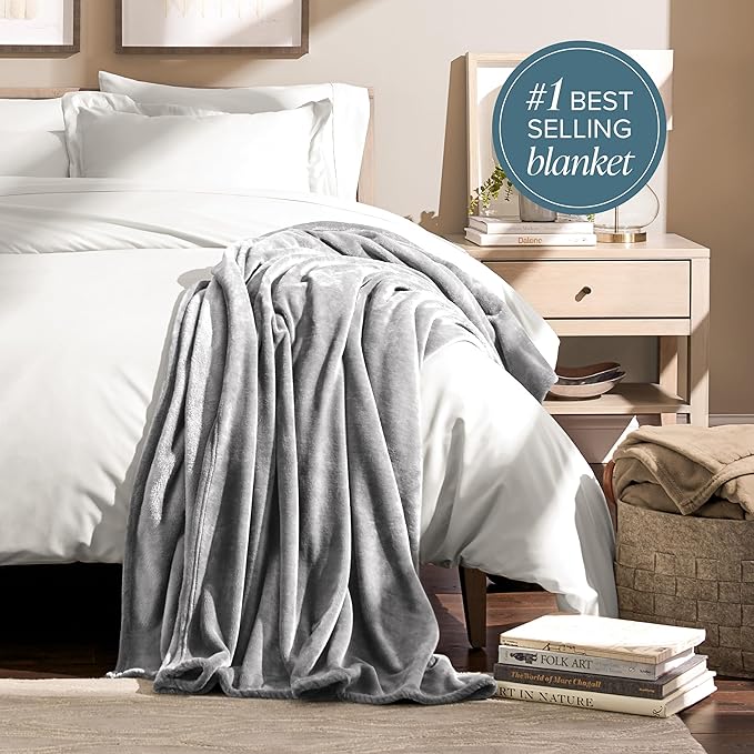 Bare Home Fleece Blanket - King Size - Ultra-Soft Lightweight for Bed, Sofa, and Couch - Luxury Microplush - Cozy Warm Blanket (King, Light Grey)