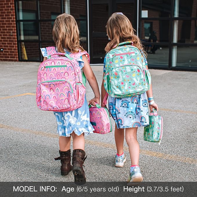 mibasies Girls Backpack 5-8: Lightweight Kids Backpacks for Girls - Girl Bookbag for Elementary School - Rainbow Pink