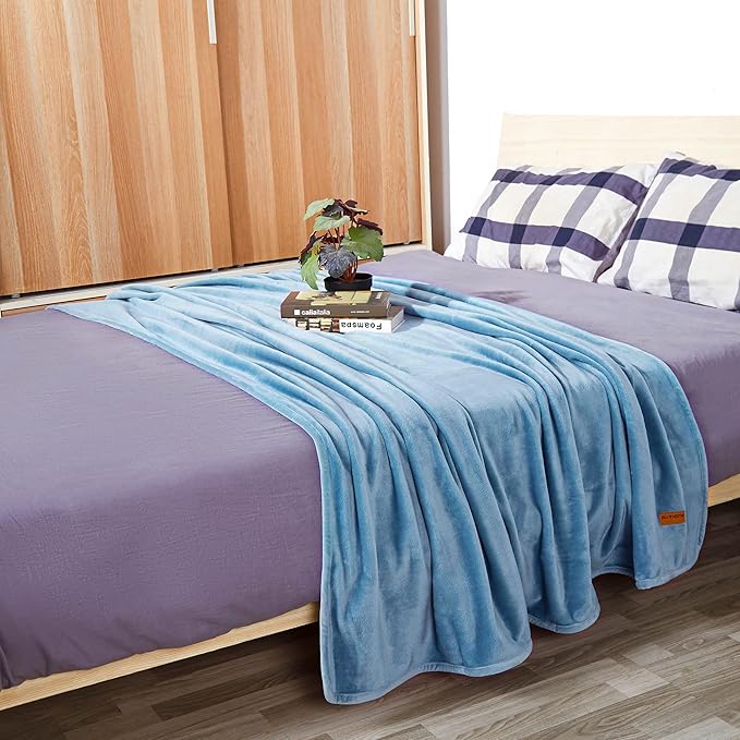 Surii Home Luxury Microfiber Flannel Blanket, Super Soft, Warm, Cozy, Fluffy, and Breathable, Perfect Throws for Bed, Couch, Sofa, for All Season Use. 350GSM King Size 108x90 Inches(Sky Blue)