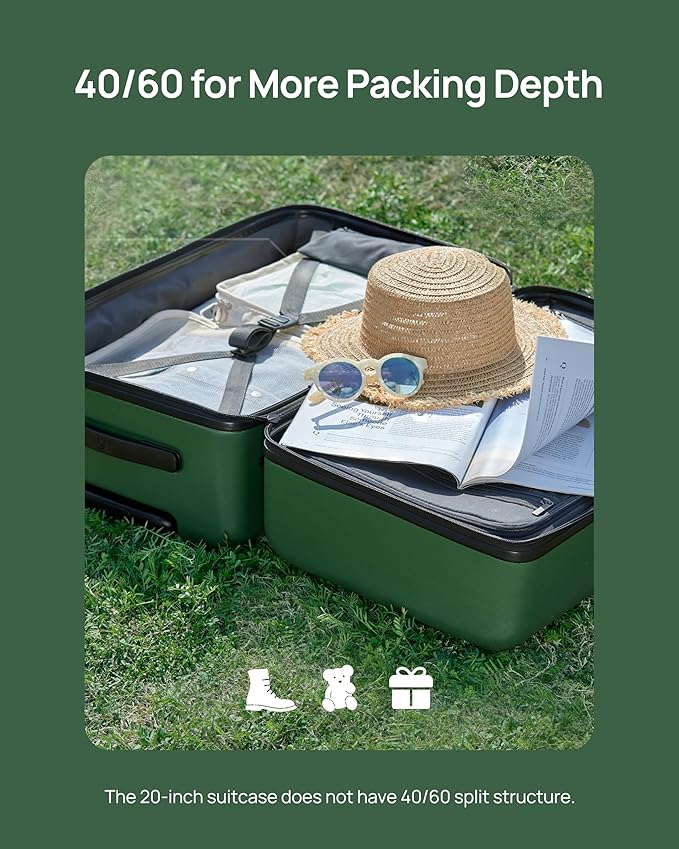 Carry On Suitcase, 20 Inch Carry-On Luggage with Double Spinner Wheels, Anti-Burst Zipper, Hard Case PC Suitcase Carry On, Lightweight Travel Luggage, TSA Approved (Onyx Black, Hudson)