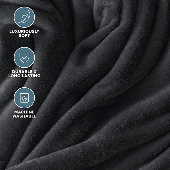 Bare Home Fleece Blanket - Full/Queen - Ultra-Soft Lightweight for Bed, Sofa, and Couch - Luxury Microplush - Cozy Warm Blanket (Full/Queen, Black)