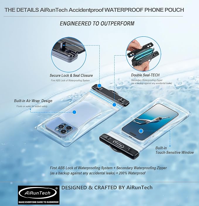 AiRunTech Waterproof Fanny Pack,Waterproof Phone Pouch for iPhone 15 14 13 12 11 Pro Max,IPX8 Waterproof Dry Bag for Snorkeling Beach Cruise Kayaking Pool Swimming(Two Phone Cases+Two Waist Bags Set)
