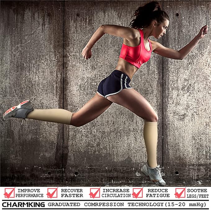 CHARMKING Compression Socks for Women & Men Circulation (3 Pairs) 15-20 mmHg is Best Support for Athletic Running Cycling