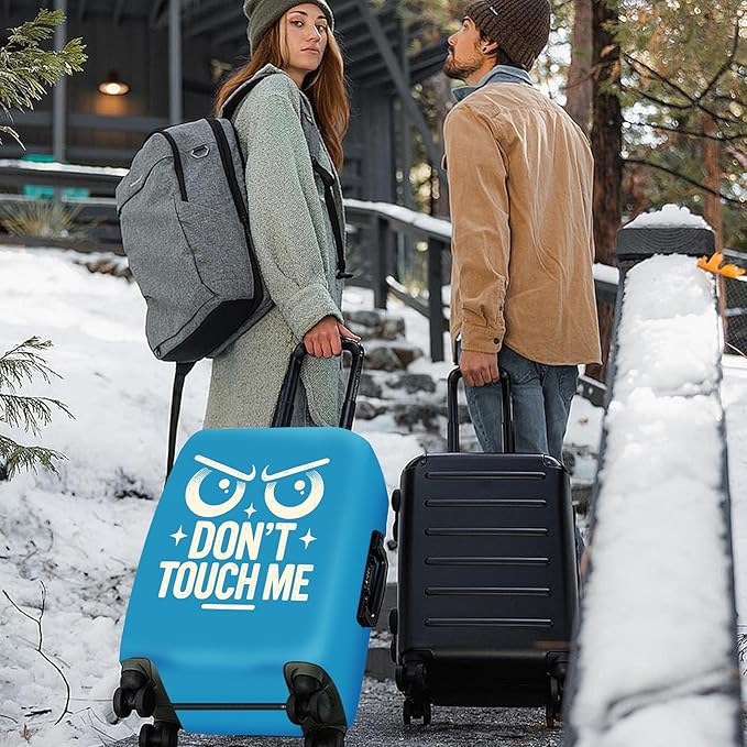 ANNA QUEEN Funny “Don’t Touch Me” Luggage Cover, Bold Blue Suitcase Protector with Angry Eyes Design, Stretchable, Washable Travel Cover for 28-30 Inch Luggage