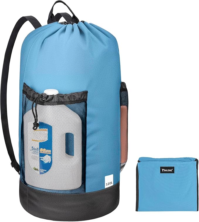 BALEINE 120L Laundry Bag Backpack, 900D Oxford Fabric Large Travel Laundry Bags with Shoulder Straps and 2 Mesh Pockets for College Dorm, Apartment, Laundromat (Blue, 120L)