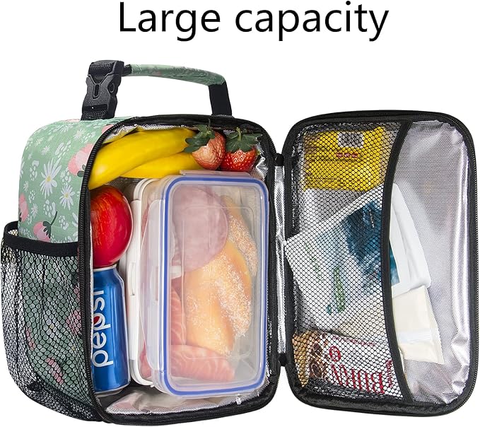 Hap Tim Insulated Lunch Bag Women, Reusable Lunch Box for Women & Men, Adluts Lunchbox for Office Work, Portable Lunchbag, Green Floral（18654-GF）