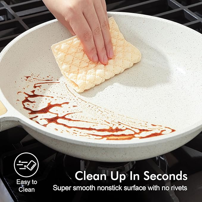 SENSARTE Nonstick Ceramic Frying Pan Skillet, 8-Inch Omelet Pan, Healthy Non Toxic Chef Pan, Induction Compatible Egg Pan with Heat Resistant Handle, PFAS-Free, White