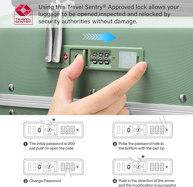 Hanke 24 Inch Luggage with Cup Holder and Charge,Top Opening Hard Shell Suitcases with Wheels and Dividers,Aluminum Frame Trunk Luggage Medium Checked Suitcase with Lock for Travel,Forest Green