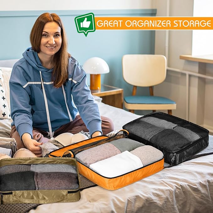 5 Pcs Packing Cubes for Suitcase Large Travel Cubes Carry on Luggage Organizer Bags for Clothes Accessories(M,Apricot)