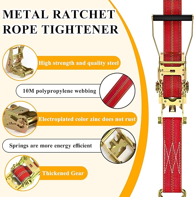 2Pack Ratchet Straps Heavy Duty, 2” 32Ft Tie Down Straps Ratchet, Tie Down Ratcheting with Double J Hook, 4000 LB Break Strength Cargo Strap Ratcheting for Moving, Trailers, Motorcycles and Car Roof