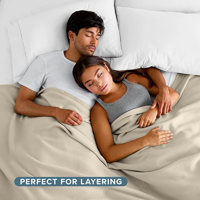 Bare Home Polar Fleece Blanket - Extra Long - Oyster - Warm & Cozy - Premium Fleece - Throw for Bed, Sofa, Camping, Travel and Cold Nights - Lightweight Blanket (Twin/Twin XL, Oyster)