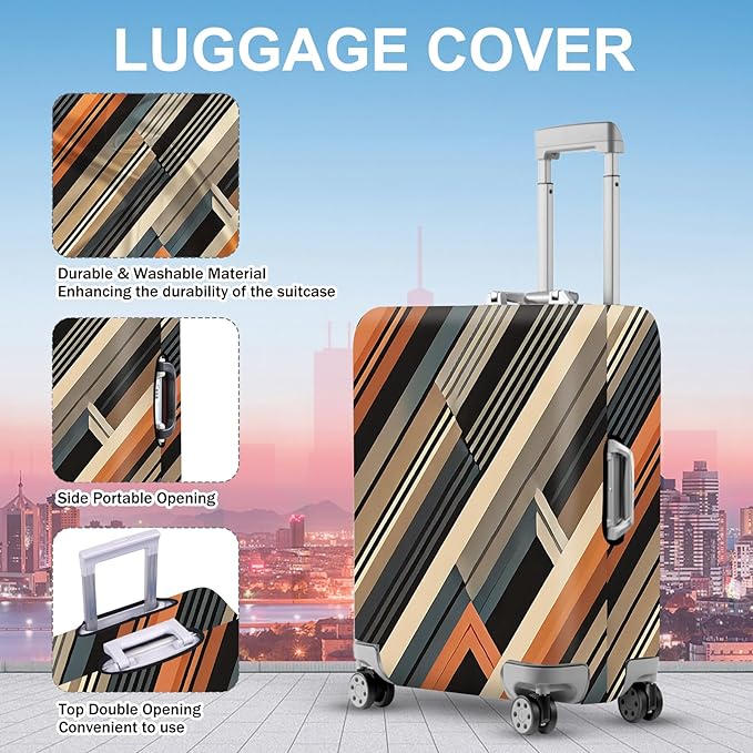 ANNA QUEEN Modern Geometric Luggage Cover, Abstract Striped Suitcase Protector for 32-34 Inch, Durable, Stretchable Travel Cover, Stylish & Washable Luggage Sleeve