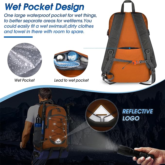 IGOLUMON Hiking Backpack 40L Packable Lightweight Camping Backpack Men Women Waterproof Hiking Daypack Outdoor Travel Daypack