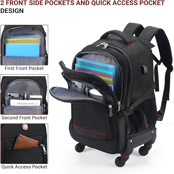 StarCloud 18-inch + 24-inch Checked Backpack Combo Set Large Rolling Backpack with 4 Wheels, Travel Commute Bag, Carry on Luggage Trolley Suitcase (4 Wheels Rolling Backpack)