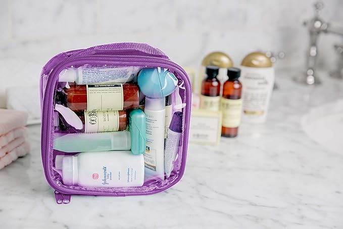 EzPacking Clear TSA Approved 3-1-1 Travel Toiletry Bag for Carry On/Quart Size Transparent Liquids Pouch for Airport Security/Reusable See Through Vinyl & PVC Plastic Organizer Men Women (Purple)
