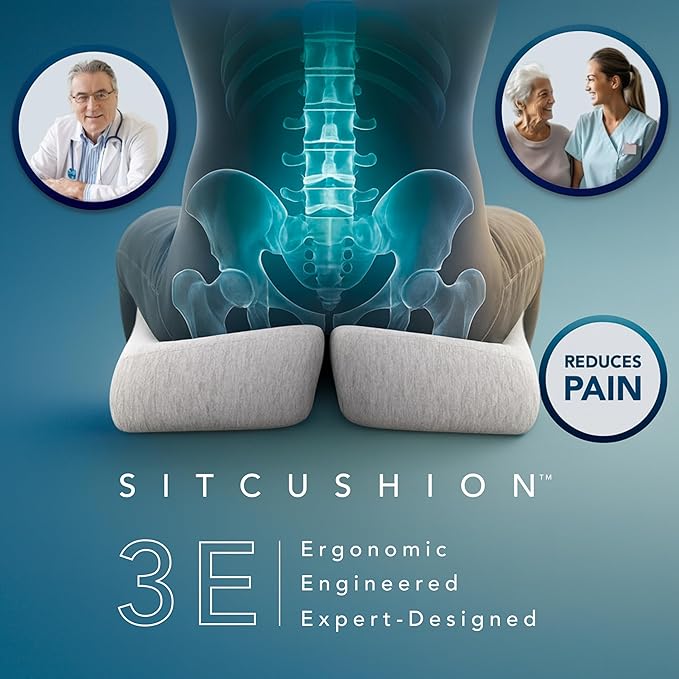 Pressure Relief Seat Cushion for Tailbone Pain – X Large Office Chair Cushion for Back Pain, Coccyx & Sciatica Pain Relief Pillow. Memory Foam Seat Cushions for Office Chairs. Extra Cover (Black)