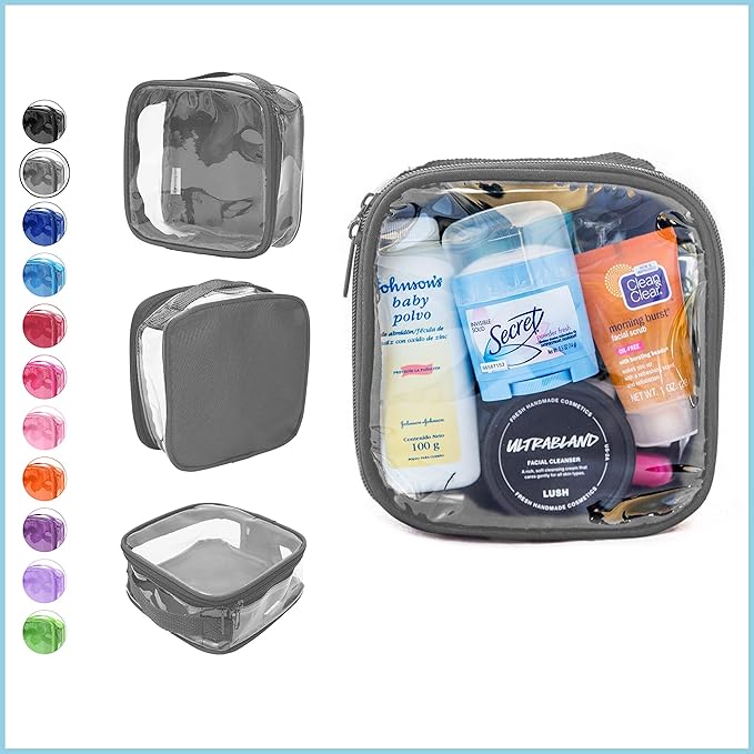 EzPacking Clear TSA Approved 3-1-1 Travel Toiletry Bag for Carry On/Quart Size Transparent Liquids Pouch for Airport Security/Reusable See Through Vinyl & PVC Plastic Organizer Men Women (Gray)