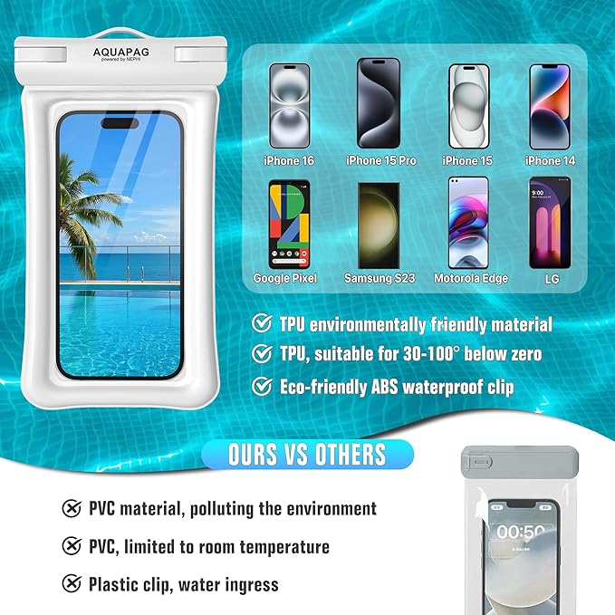 NEPHI IPX8 Floating Waterproof Phone Pouch 2 Pack-Up to 8.0"，Floating Phone Case for iPhone Andriod, Dry Bags for Vacation Beach Pool Kayak Cruise Travel Essentials (Black White 2 Pack)