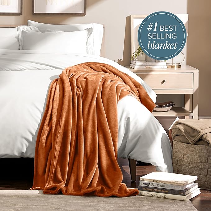 Bare Home Fleece Blanket - Full/Queen - Ultra-Soft Lightweight for Bed, Sofa, and Couch - Luxury Microplush - Cozy Warm Blanket (Full/Queen, Sienna)