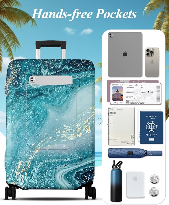 Slohif Luggage Cover for Suitcase Tsa Approved Protector - Luggage Sleeve Large Suit Case Cover Travel Stretch Baggage Case Protective Washable Fit 21-23 Inch Sea Wave S