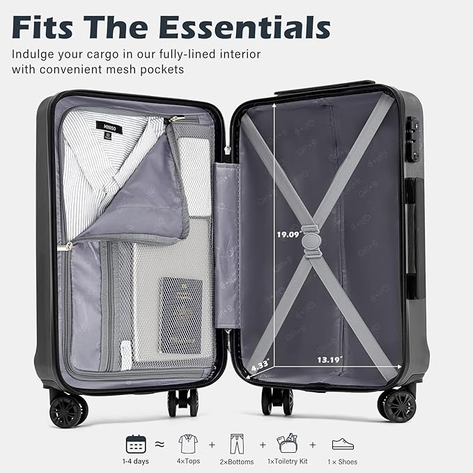 Coolife Luggage Suitcase PC+ABS with TSA Lock Spinner Carry on Hardshell Lightweight 20in 24in 28in(orange, S(20in_carry on))
