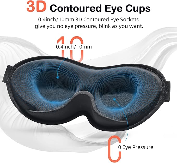INNELO 3D Contoured Sleep Mask for Side Sleepers - 100% Light Blocking Sleeping Mask for Men & Women, Soft and No Pressure on Eyes - Airplane Blindfold, Night Eye Cover for Travel, Nap, Yoga, Black