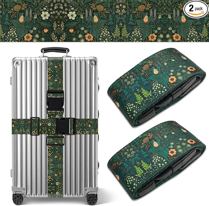 Luggage Straps for Suitcases TSA Approved, Luggage Identifiers for Suitcase, Adjustable Suitcase Strap for Baggage Security with Cute Patten, Travel Necessary Accessories (Sage Green)
