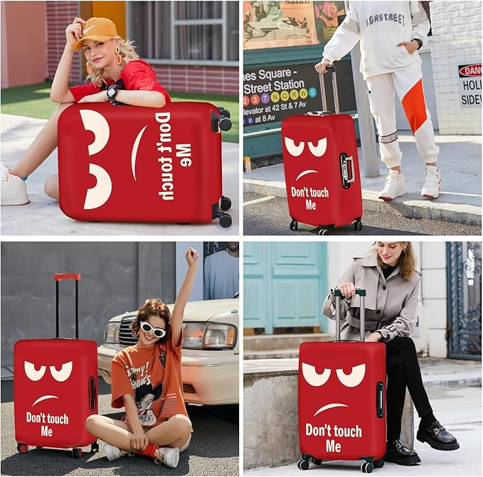 ANNA QUEEN Funny Luggage Cover, Don't Touch Me Red Face Design, Stretchable, Washable Travel Protector for 20-22 Inch Luggage