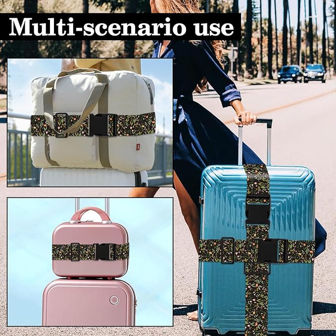 Wildflower Luggage Straps for Suitcases TSA Approved, Luggage Identifiers for Suitcase, Adjustable Suitcase Strap for Baggage Security with Cute Patten, Travel Necessary Accessories