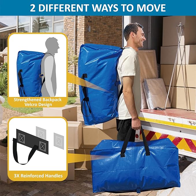 16 Pack Heavy Duty Extra Large Moving Bags with Backpack Straps & Large Vacuum Storage Bags Moving Supply Combo, Moving Totes with Handles & Zippers for Space Saving, Fold Flat, Includes Vacuum Bags