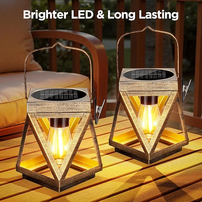 KOOPER Solar Lanterns Outdoor Waterproof - Upgraded Metal Hanging Solar Lights Outdoor Lanterns Decorative, Bright Bronze Hanging Lantern Outdoor for Yard Patio Table Pathway Garden Decor 2 Pack