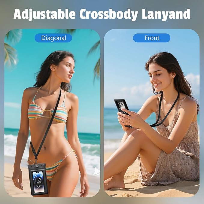 AiRunTech Waterproof Phone Pouch,Floating Waterproof Phone Case with Adjustable Lanyard,Beach,Cruise,Vacation Essentials,Summer Travel Phone Protector-2 Pack(Green + Pink)