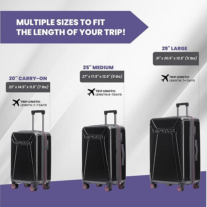 Spyder Traverse 3 Piece Luggage Set, 360° Spinner Wheels, TSA Approved Lock, (20 Inch Carry On, 25 Inch Medium, 29 Inch Large), Charcoal
