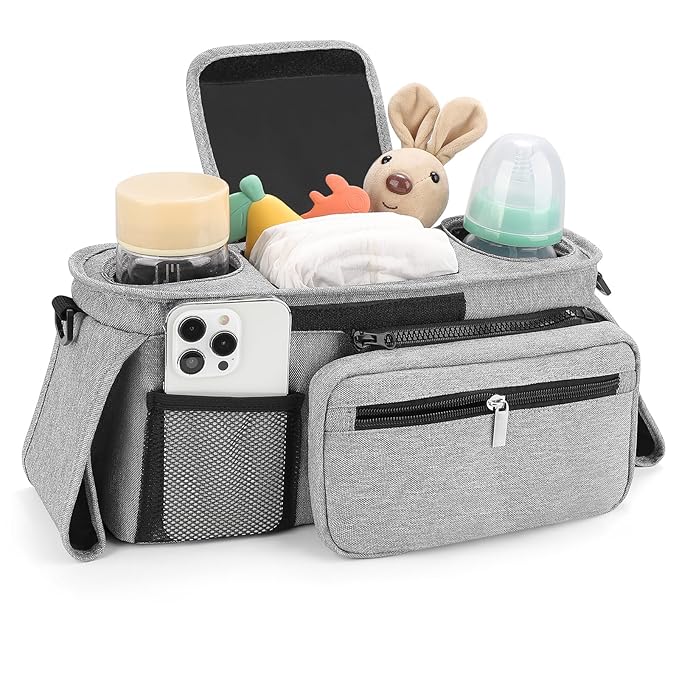 Accmor Universal Stroller Organizer with Insulated Cup Holder Detachable Phone Bag and Shoulder Strap,Stroller Bag Caddy Organizer Fits for Uppababy, Baby Jogger, Britax Strollers