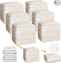 6 Pack Compression Storage Bags - 110L Large Capacity Comforter Storage Bag, 3-Layer Washable Ultra Space Saving Self Compression Organizer Space Bags for Blankets, Sweaters, Sheets, Beige