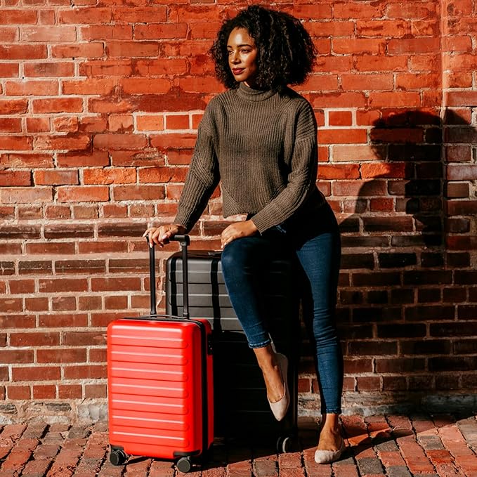 Carry on Luggage 22 X 14 X 9 Airline Approved, 20 Inch Luggage for 3-5 Days Travel, Double Spinner Wheels, 100% Hardshell PC, TSA Lock (06-Raspberry (Basic), Checked 28-Inch)