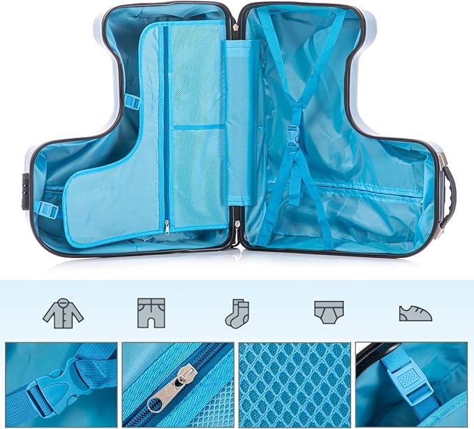 Apelila 22 inch Ride on Suitcase for Kids Travel Trolley Luggage with Spinner Wheels Travel Suitcase for Child with Combination Lock/Safety Belt/Telescoping Handle (Blue)