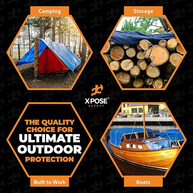 Better Blue Poly Tarp 8' x 15' - Multipurpose Protective Cover - Lightweight, Durable, Waterproof, Weather Proof - 5 Mil Thick Polyethylene - by Xpose Safety