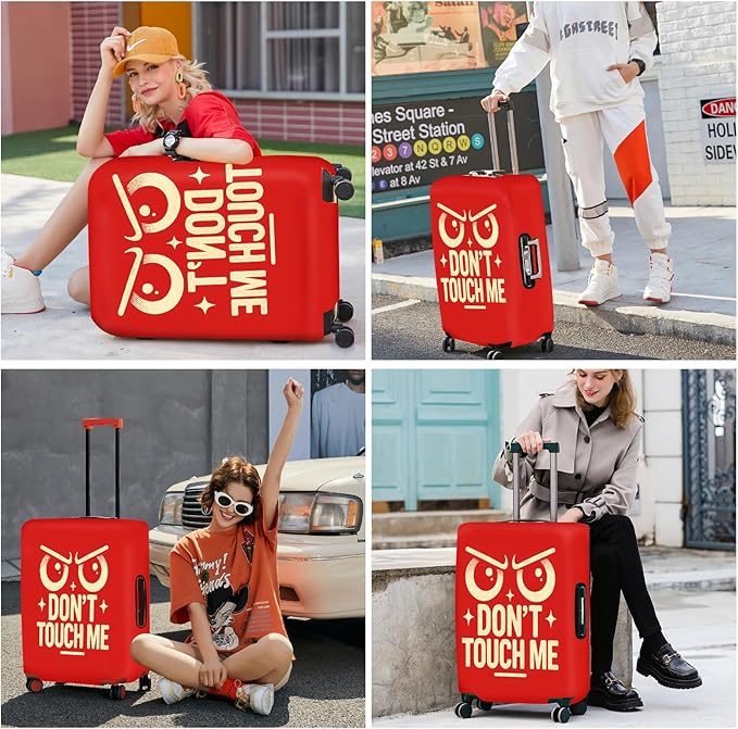 ANNA QUEEN Funny “Don’t Touch Me” Luggage Cover, Bold Red Suitcase Protector with Angry Eyes Design, Stretchable, Washable Travel Cover for 32-34 Inch Luggage