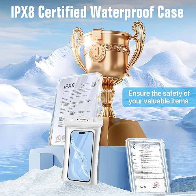 NEPHI IP68 Waterproof Phone Pouch 2 Pack-Up to 8.0"，Adjustable Neck Lanyard Floating Waterproof Phone Case for iPhone,Phone Dry Bags for Vacation Beach Pool Travel Essentials (Aqua Green White 2 pack)