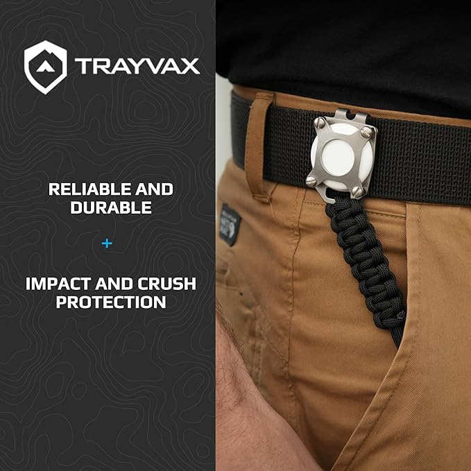 Trayvax Tracer Apple Airtag Keychain, Stainless Steel Air Tag Holder Key Chain with Pocket Clip, and Lanyard Hole, Silver