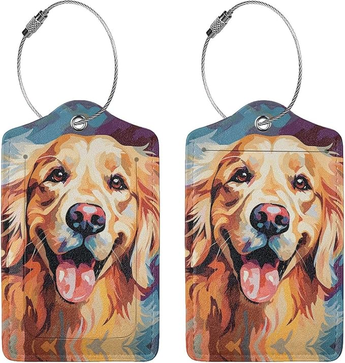 Dog Leather Luggage Tag with Stainless Steel Ring, Fun Name Id Card Cover Travel Bag Tag Set, Suitable for Travel Bag Luggage Women Men 2 PCS