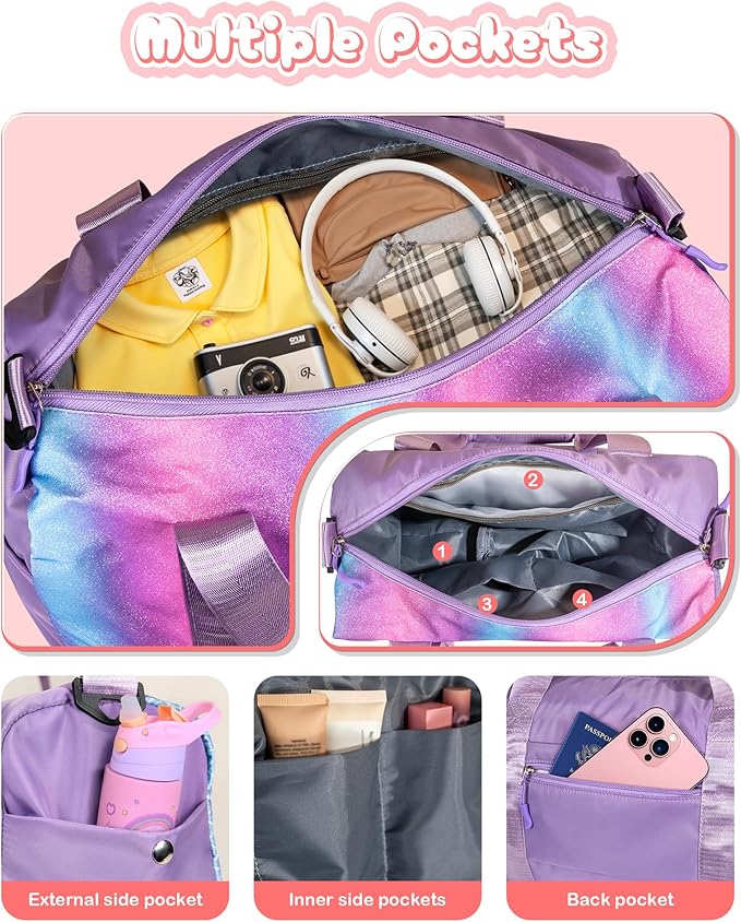 Dorm Room Essentials for Girls-Girl Gym Bag with Shoe Compartment, Kid Personalized Weekender Overnight Bags, Initial Travel Tote with Makeup Pouch, Preppy Stuff Gifts for Kids (Letter F)